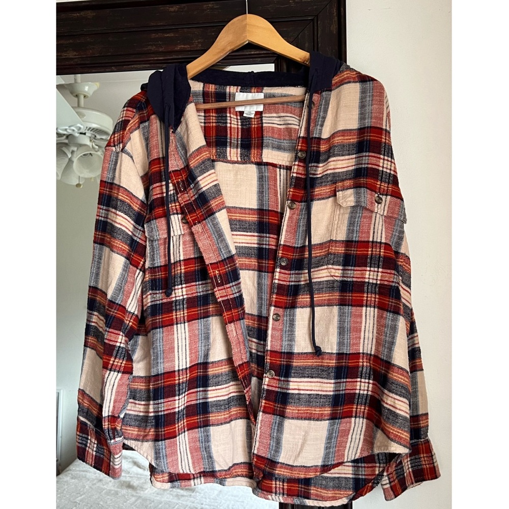 American Eagle Flannel Hooded Sweatshirt Cozy
